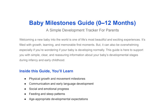 write baby development and milestone guides for new parents